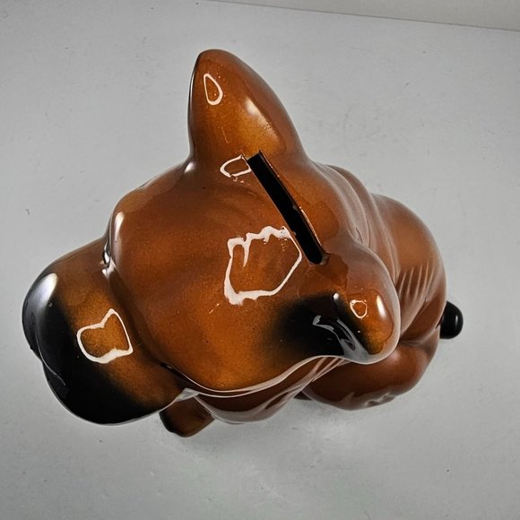 Vintage Boxer Dog Piggy Bank Ceramic Large 13" Bulldog Figurine Brown Black - Picture 11 of 12